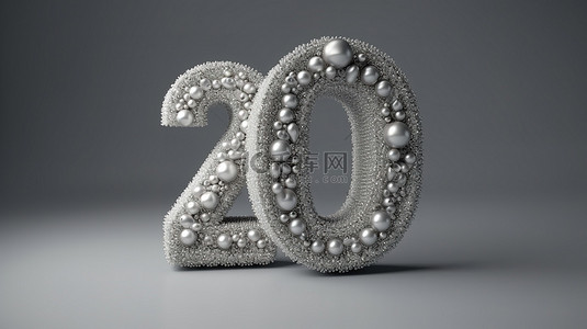 3d 渲染银色闪闪发光的周年庆典横幅标有数字 20