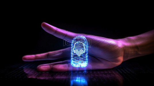 科技系统界面背景图片_持有 3D 指纹全息图的人的手