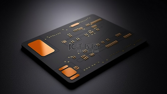 信用卡黑色背景图片_黑色混凝土背景上橙色信用卡模板的 3D 插图