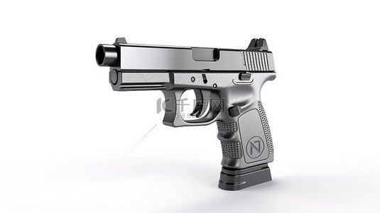 mbe武器背景图片_非暴力理念 3D 渲染金属警察或军用手枪，白色上有严格的无武器符号
