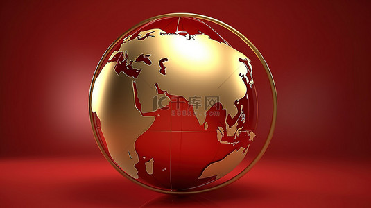 美国地球仪金球奖社交媒体 3D 渲染符号在红色哑光金板上的标志性表现