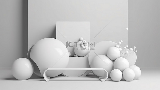 3d 圣诞讲台，配有白色底座礼品盒和用于产品展示的节日球