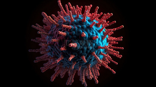健康背景图片_3d 在黑色背景上呈现红色和蓝色病毒
