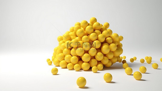 黄色球体在白色空间中飞行的最小概念 3d 插图