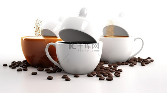 瓷咖啡杯子背景图片_白色背景上 3d 数字渲染中的咖啡杯