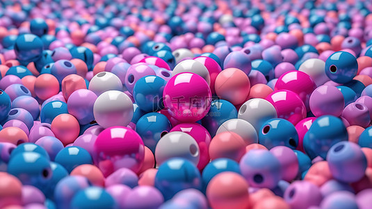 蓝色保龄球在彩色粉红色球阵列中脱颖而出的 3D 渲染