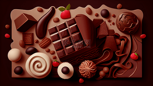 白褐色背景图片_巧克力甜品插画背景