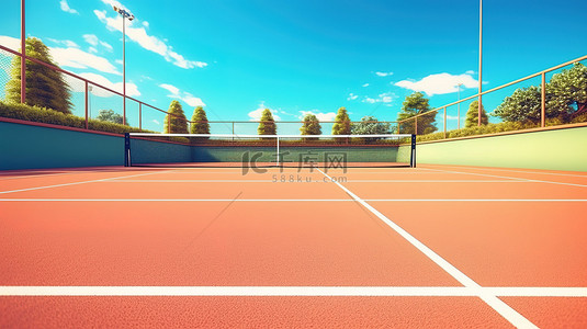 体育场人群背景图片_网球场渲染的 3d 插图