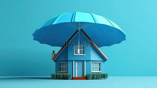 房地产商业背景背景图片_房地产横幅背景的 3D 插图显示受伞式担保贷款保护的房屋