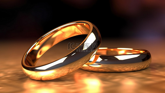浪漫金背景图片_两个金结婚戒指的最佳 3D 渲染的统一