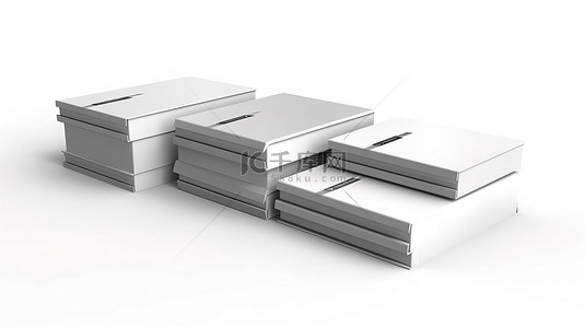 白色背景，带有五本书的 3D 独立插图，封面为空白封面