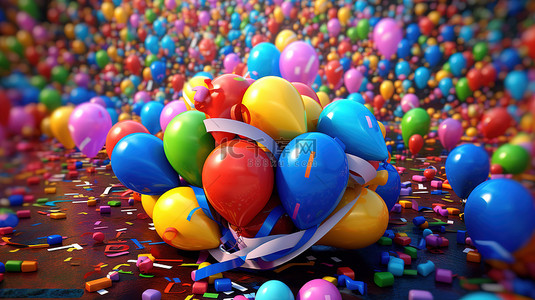 活动海报排版背景图片_节日气球和丝带的 3D 插图创造了新年快乐的信息背景