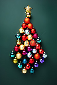 各种彩色圣诞球围成一圈圣诞树图片