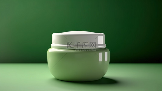 时尚背景下别致罐子中护手霜的绿色美容包装 3D 渲染