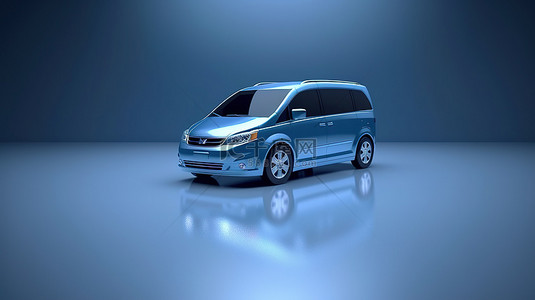 微型蓝色货车在三维插图中反对光滑的灰色背景 3D 渲染