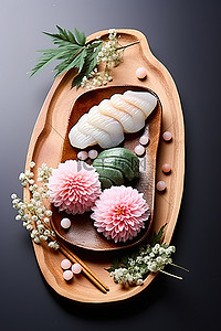 中国木板上的菊花鲭鱼