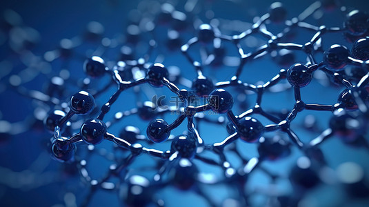 结构分子背景图片_蓝色背景下纳米技术分子石墨烯结构的 3D 渲染