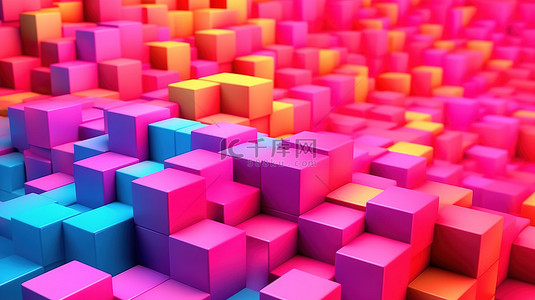 充满活力的运动块 3D 在粉红色背景上呈现抽象艺术