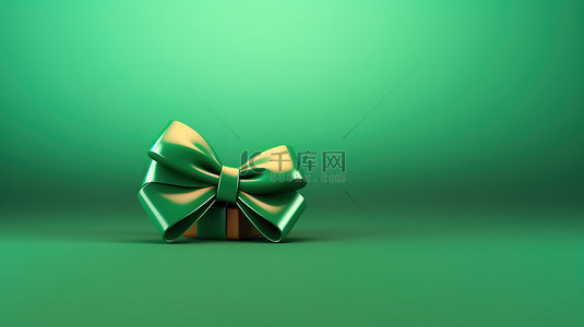 节日 3D 圣诞快乐设计，绿色背景上有丝带和蝴蝶结
