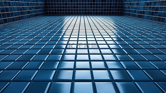 蓝色 3D 渲染图像中的现代砖外观地板和墙壁