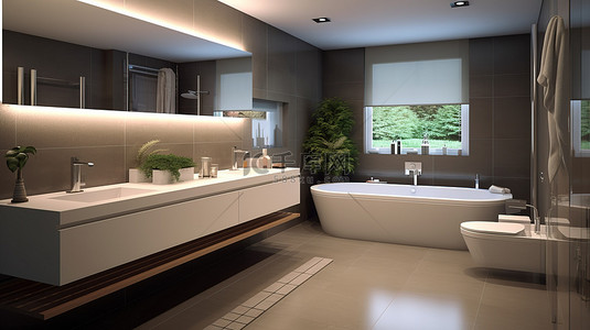 厕所公用背景图片_3D 渲染浴室陈列室与现代公用设施设计