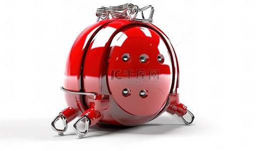 胜利主题镀铬机器人爪持有红色金属罐，在白色背景 3D 渲染上具有可定制空间