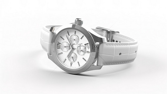 永恒的优雅粘土灵感豪华模拟男士白色腕表，在 3D 渲染的白色背景上
