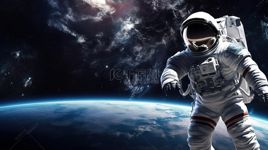 孤独颂歌背景图片_1 孤独的未来派宇航员探索外层空间 3D 渲染