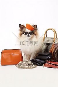 小狗小狗背景图片_白色背景中，一只狗坐在钱包旁边