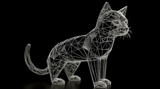 幾何圖形貓背景图片_孤立的黑色背景展示了 3D 线框多边形猫
