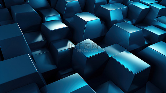 蓝色色调的简约 3D 渲染引人注目的抽象壁纸