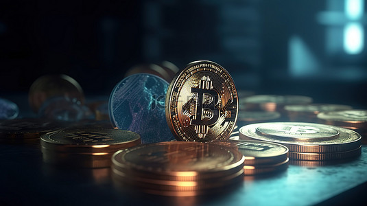 金融投资货币背景图片_通过 3D 渲染说明投资加密货币的概念