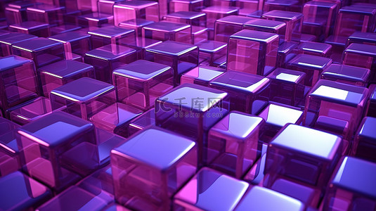 公司背景模板背景图片_带有紫色立方体图案的玻璃的几何 3D 渲染图