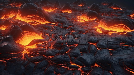 火热的景观抽象火山熔岩纹理的 3D 渲染