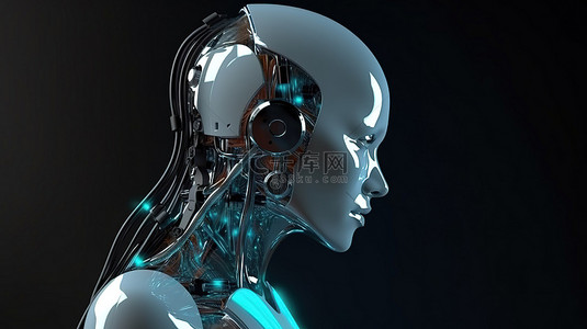 并接背景图片_3D 渲染中女性机器人或机器人的侧视图，并带有连接的图形显示