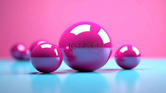 蓝色背景下粉红色球的 3d 渲染