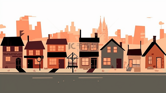 卡通房子街景插画