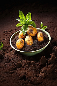 将土豆和胡萝卜捣碎，放入土壤中