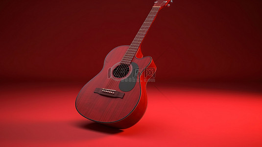 原味字体设计背景图片_原声吉他在 3d 渲染充满活力的红色背景创意插图设计