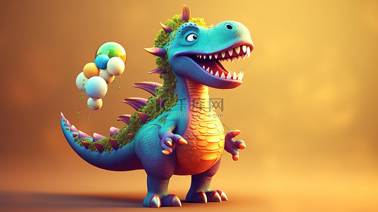 可爱气泡框背景图片_搞笑的 3D 恐龙角色，带有漂浮的语音气泡