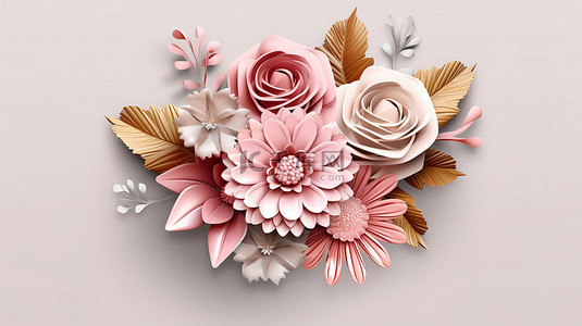 鮮花背景图片_3D 渲染母亲节贺卡花与剪切路径