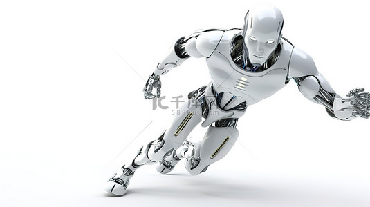 短跑背景图片_运动中的 3D 渲染机器人代表白色背景下高速技术的概念