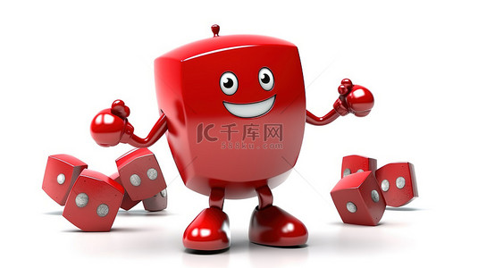 红色金属盾吉祥物的 3D 渲染，带有飞行的红色骰子立方体，在白色背景上提供保护