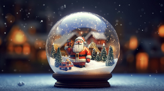 雪球雪花背景图片_圣诞老人在雪球圣诞装饰品中的 3d 渲染
