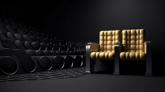电影背景与剧院座位和复制空间 3D 渲染