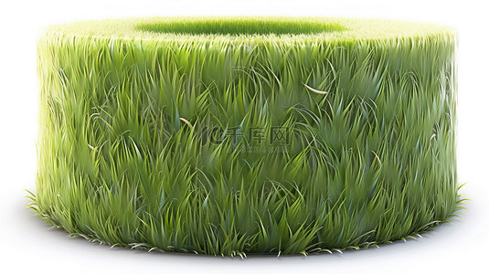 夏季自然的白色孤立背景等距图形上新鲜绿草的逼真 3D 模型的特写