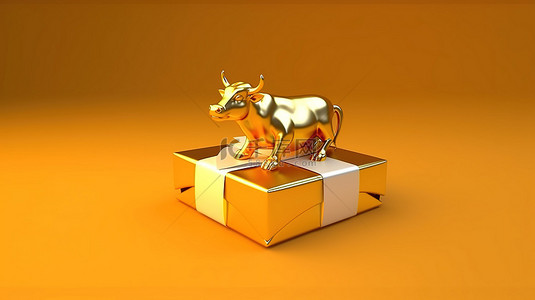 3d 渲染的礼品盒，里面有一头金牛