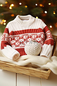 一件毛衣和桌上的圣诞装饰品