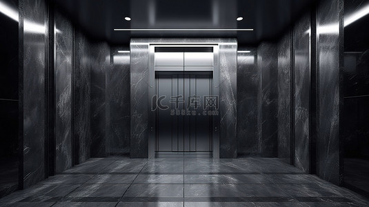 时尚的电梯设计理念与 3D 黑色大理石渲染