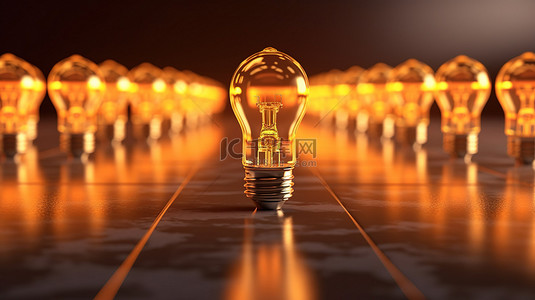 获奖设计发光灯泡象征着商业3D渲染插图中的领导力和成功